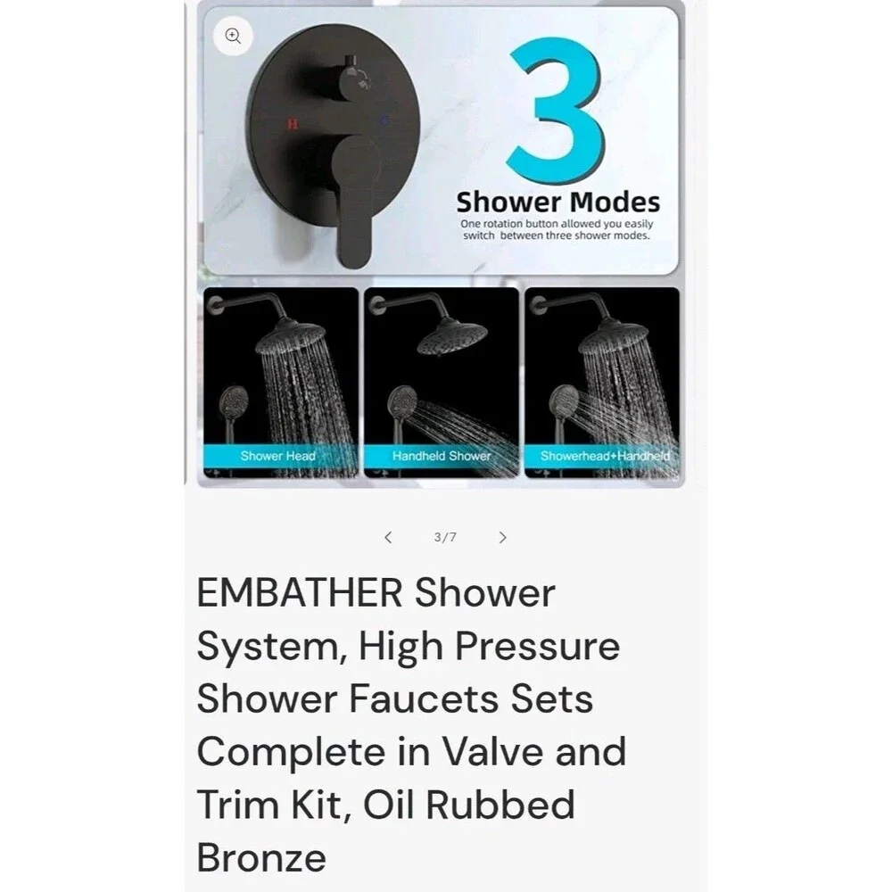 EMBATHER Black Shower Faucets Sets - Overhead Rain Head Shower System 8 Inch